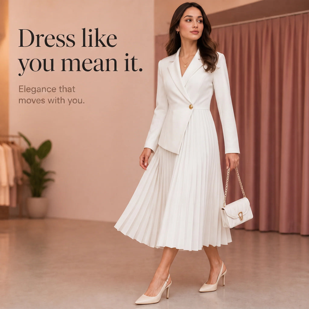 Allison | Pleated Midi Dress with Blazer Bodice