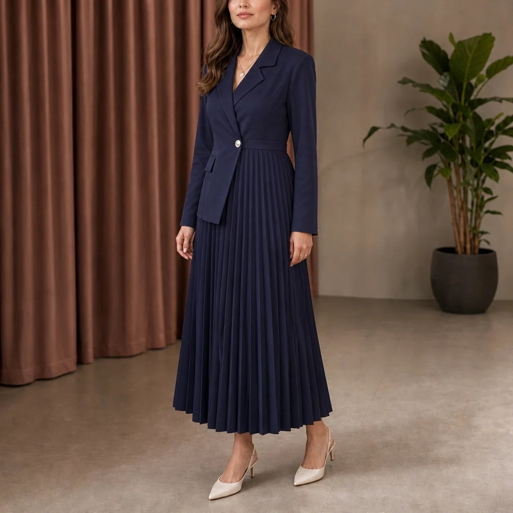 Allison | Pleated Midi Dress with Blazer Bodice