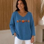 Riley | Long-Sleeve V-Neck Shirt with Pumpkin Print