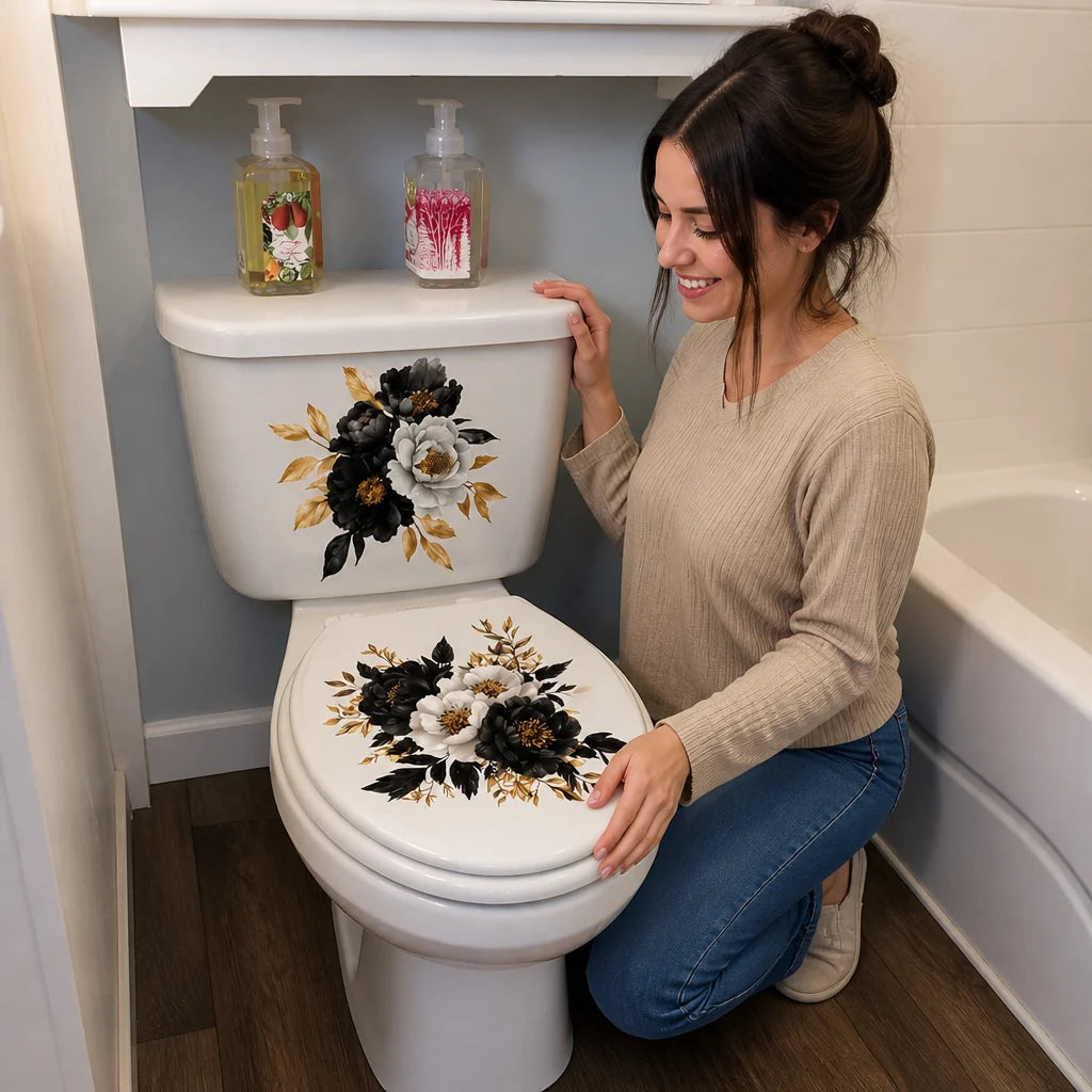 Pearlflora Floral Toilet Decal Set | Layered PVC, 3-Piece 0
