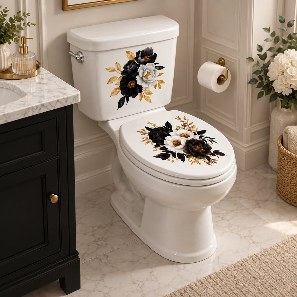 Pearlflora Floral Toilet Decal Set | Layered PVC, 3-Piece 1