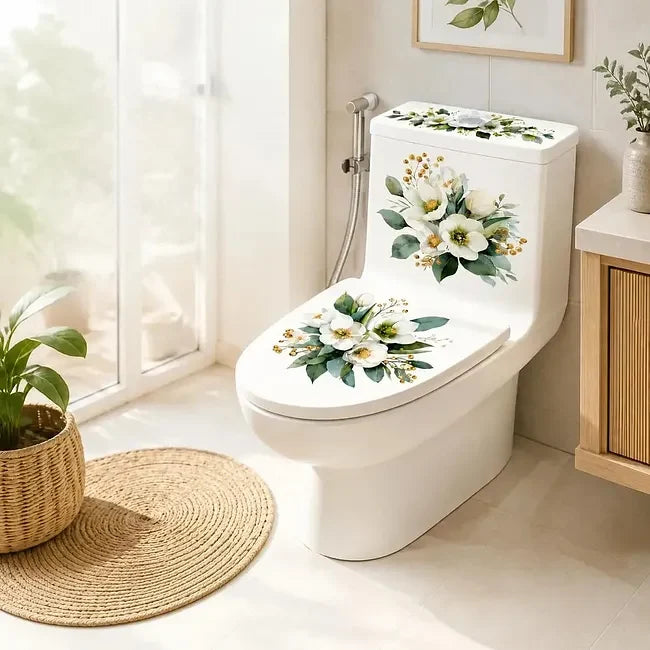 Pearlflora Floral Toilet Decal Set | Layered PVC, 3-Piece 9