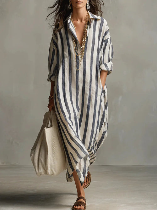 Benthe | Striped Ankle-Length Kaftan Dress