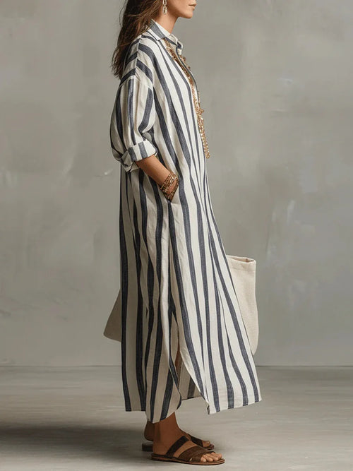Benthe | Striped Ankle-Length Kaftan Dress