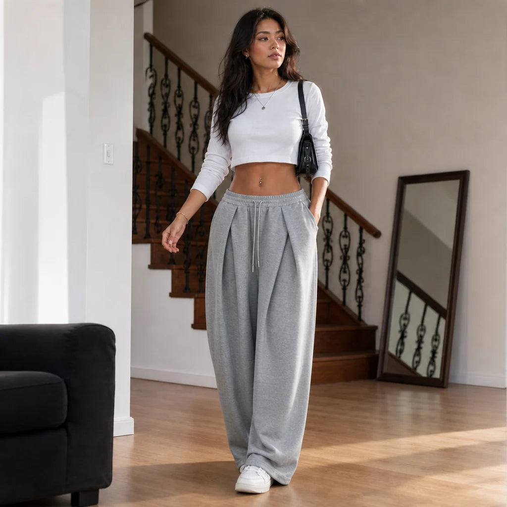Pleatwell Wide-Leg Sweatpants | Pleated Soft Brushed Polyester Knit 2
