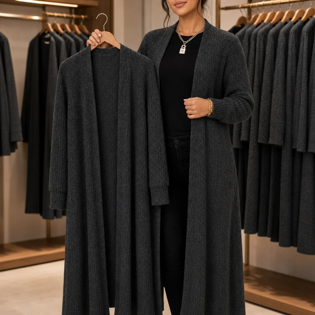 Meredith | Longline Ribbed Knit Cardigan with Stretch