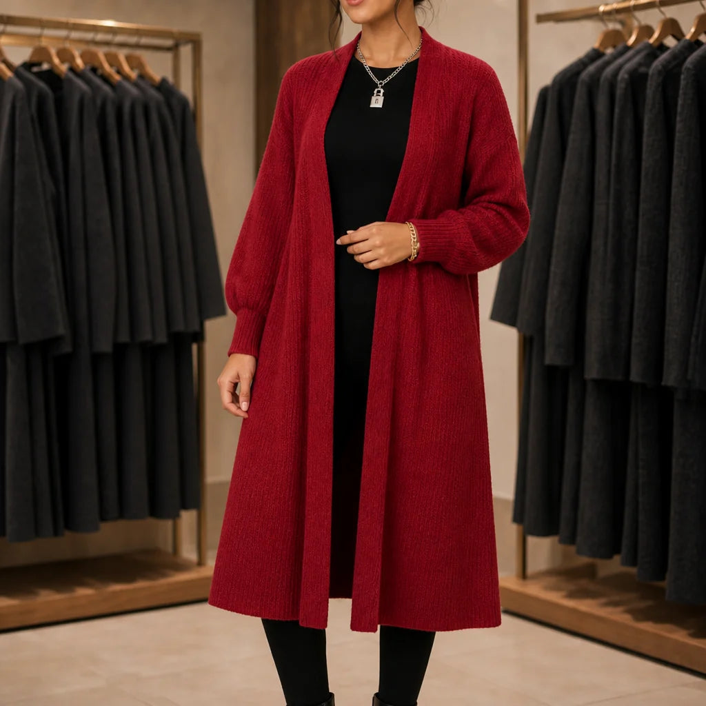 Meredith | Longline Ribbed Knit Cardigan with Stretch