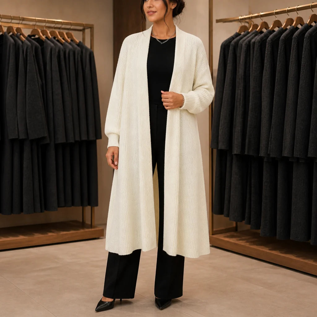 Meredith | Longline Ribbed Knit Cardigan with Stretch