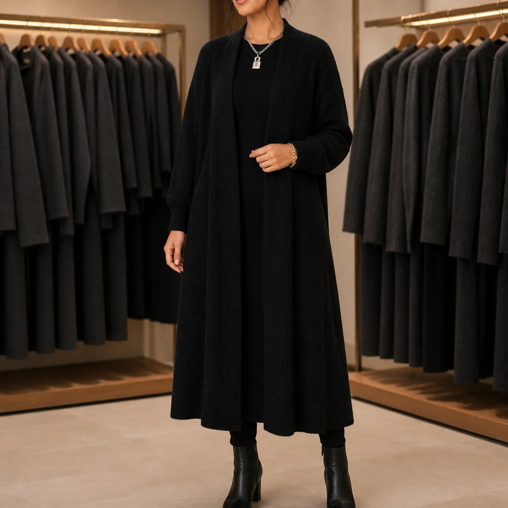 Meredith | Longline Ribbed Knit Cardigan with Stretch