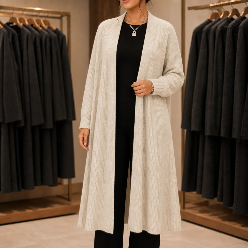 Meredith | Longline Ribbed Knit Cardigan with Stretch