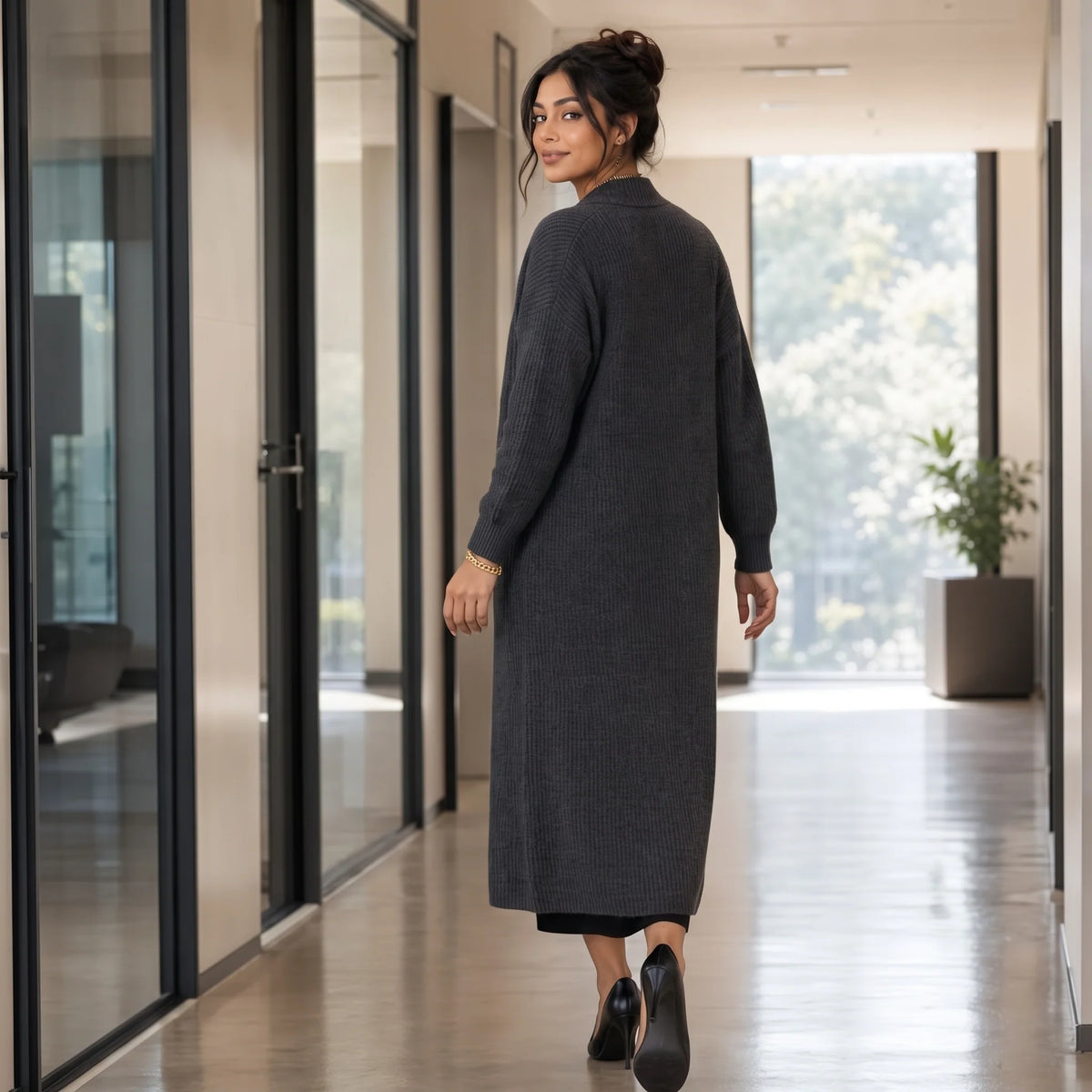 Meredith | Longline Ribbed Knit Cardigan with Stretch