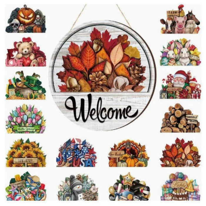 Sable Round Welcome Sign | Magnetic Seasonal Icons for Front Door 0