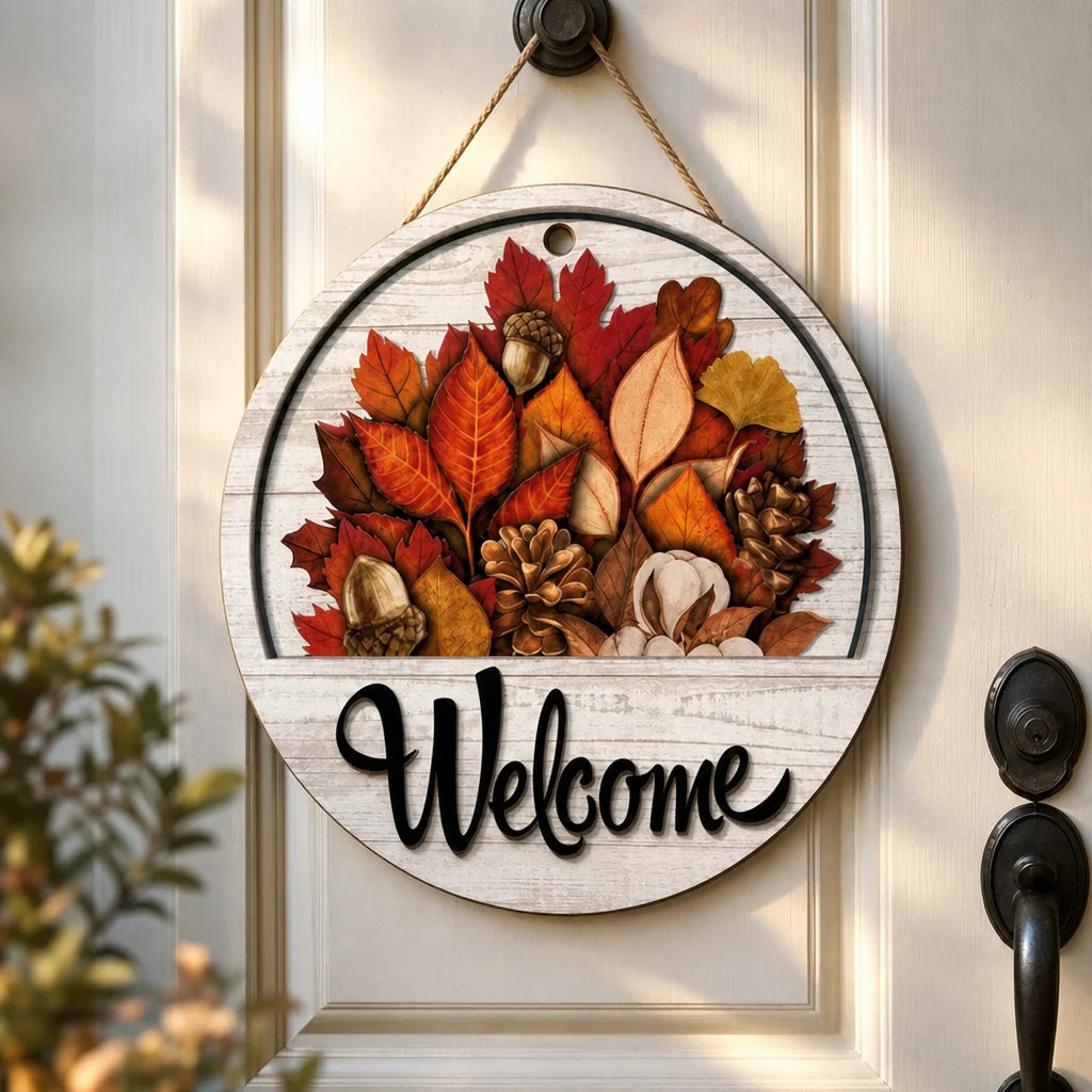 Sable Round Welcome Sign | Magnetic Seasonal Icons for Front Door 1