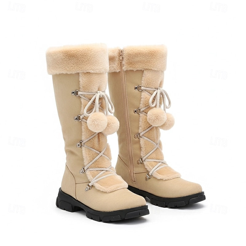 Victoria | Knee-High Faux-Fur Cuff Boots with Pom-Poms