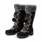 Victoria | Knee-High Faux-Fur Cuff Boots with Pom-Poms
