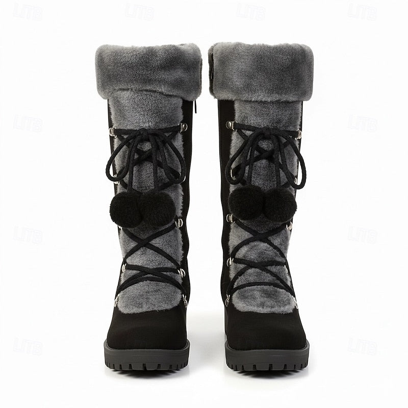Victoria | Knee-High Faux-Fur Cuff Boots with Pom-Poms