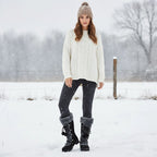 Victoria | Knee-High Faux-Fur Cuff Boots with Pom-Poms