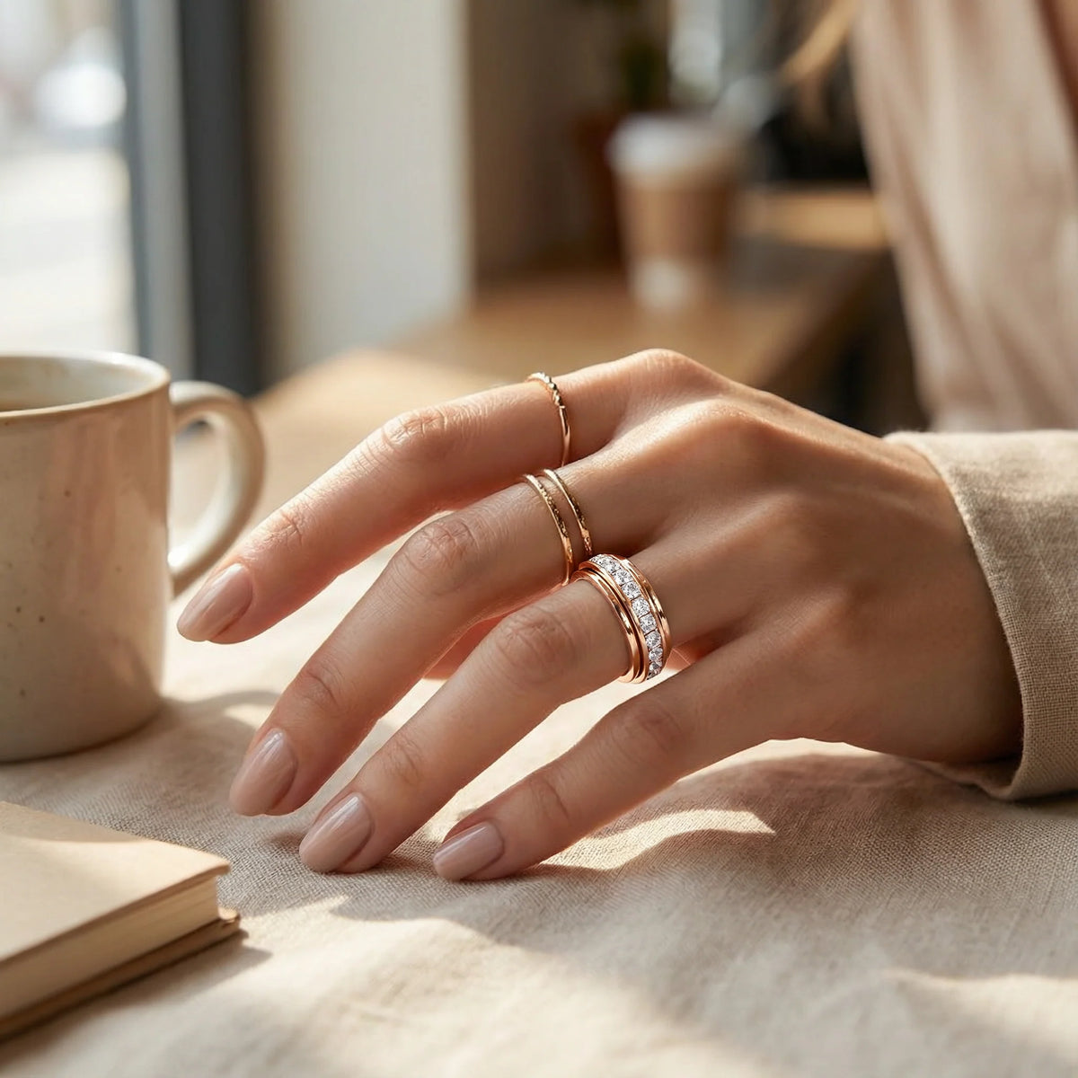 Aurora | Spinner Ring with Clear Stones