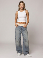 Michaela | Washed Wide-Leg Pants with Ribbed Waist