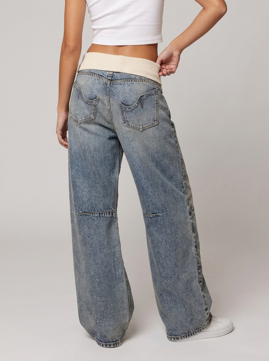 Michaela | Washed Wide-Leg Pants with Ribbed Waist