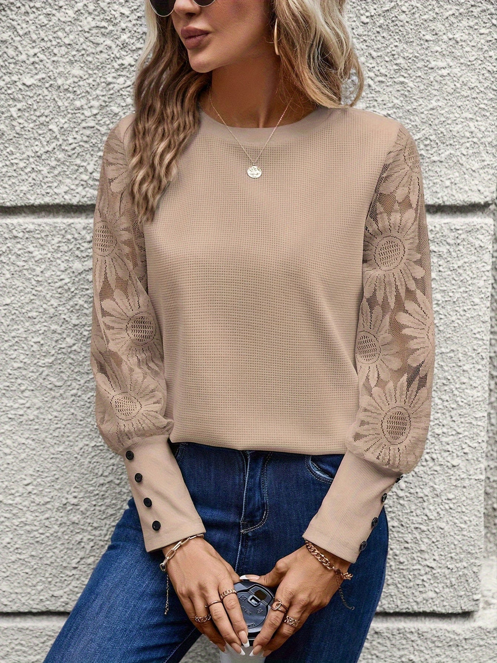 Summer | Lace Sleeve Blouse with Button Cuffs