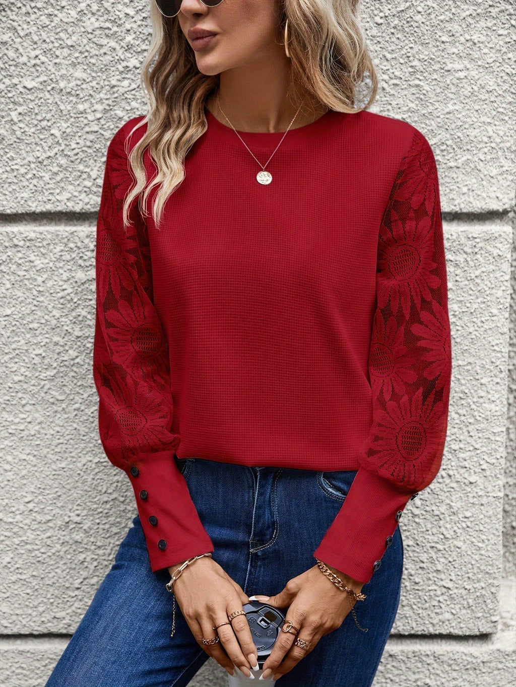 Summer | Lace Sleeve Blouse with Button Cuffs