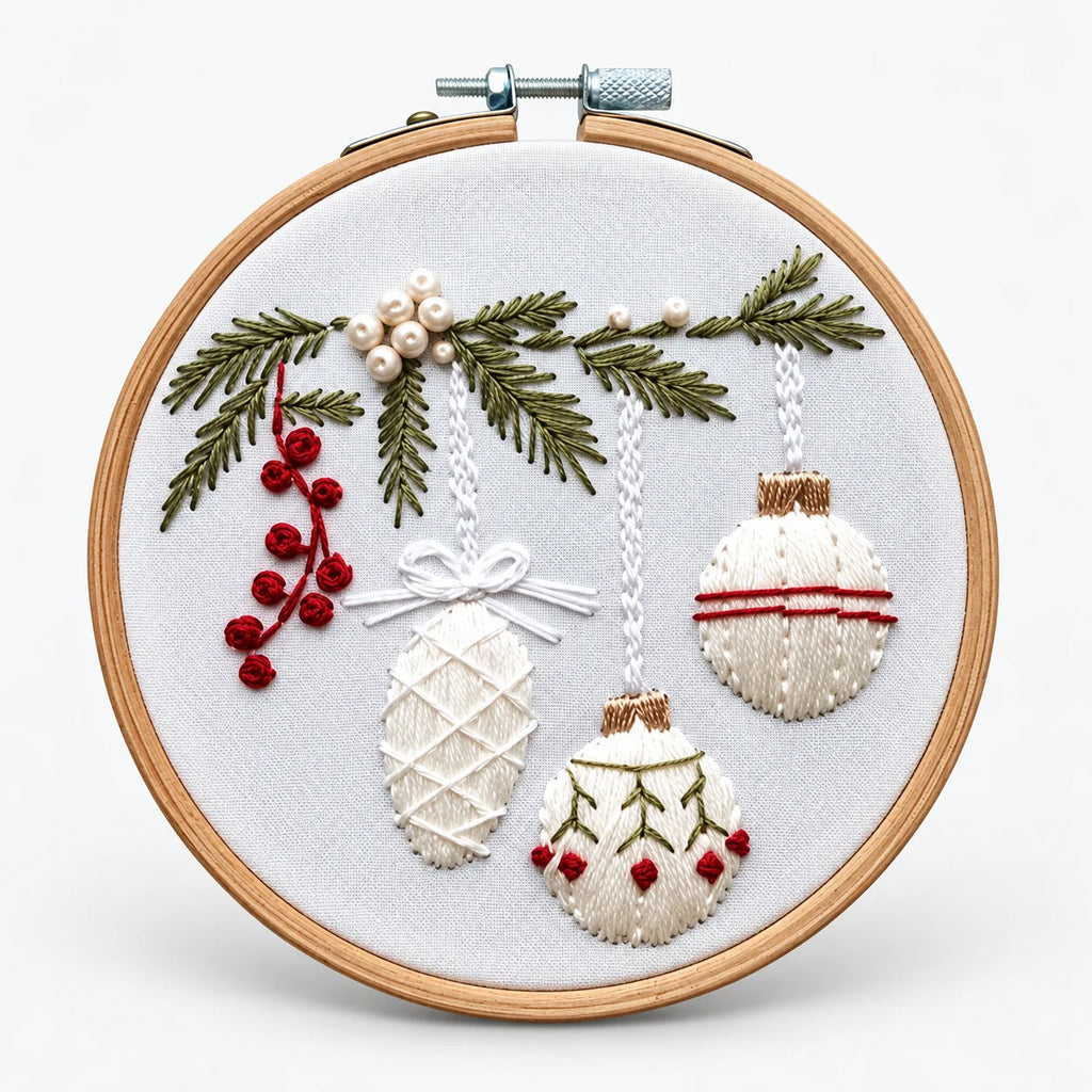 Snowglow Embroidery Kit | Pre-Printed Snowy Village Design, 6-Inch Bamboo Hoop 12