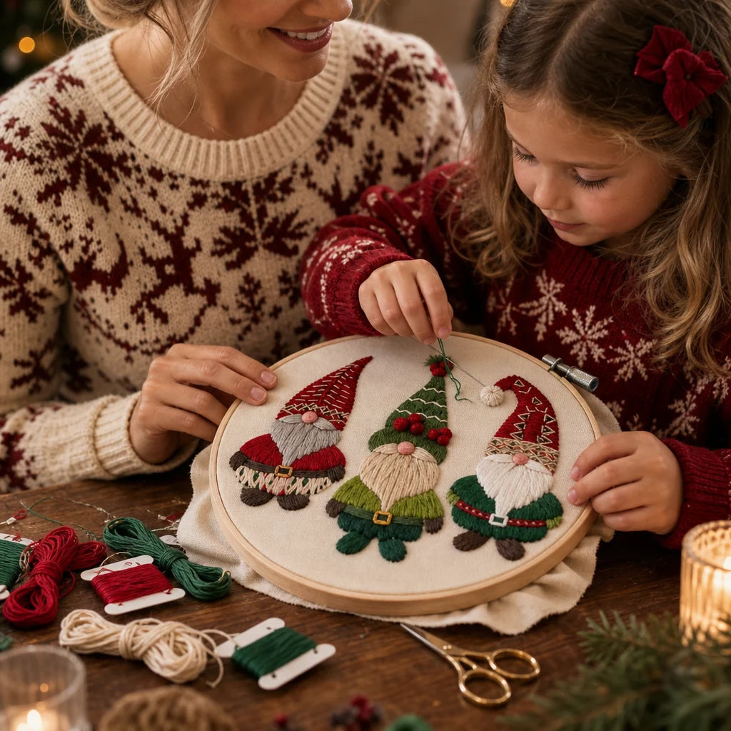 Snowglow Embroidery Kit | Pre-Printed Snowy Village Design, 6-Inch Bamboo Hoop 2