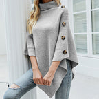 Amanda | Knit Cape with Turtleneck and Asymmetrical Hem