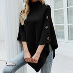 Amanda | Knit Cape with Turtleneck and Asymmetrical Hem