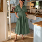 Savannah | Button-Front Maxi Shirt Dress with Pockets