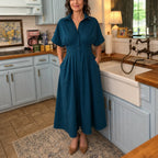 Savannah | Button-Front Maxi Shirt Dress with Pockets