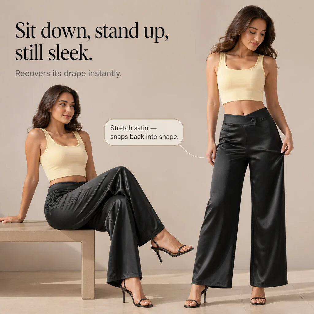 Claire | Satin Wide-Leg Pants with Asymmetrical Waist