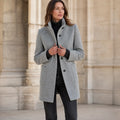 Camille | Mid-Thigh Button-Front Coat with Stand Collar