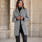 Camille | Mid-Thigh Button-Front Coat with Stand Collar
