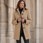 Camille | Mid-Thigh Button-Front Coat with Stand Collar