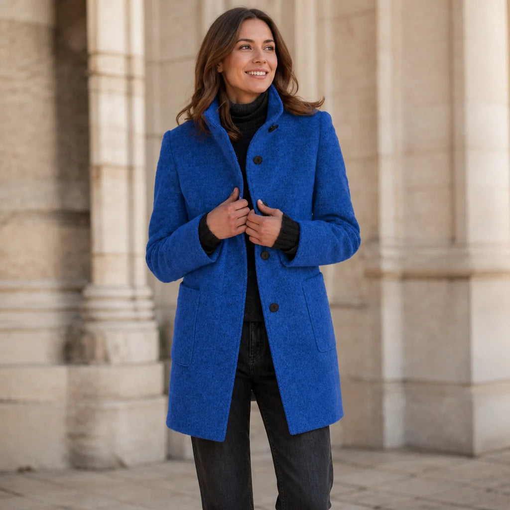 Camille | Mid-Thigh Button-Front Coat with Stand Collar