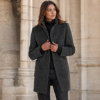 Camille | Mid-Thigh Button-Front Coat with Stand Collar