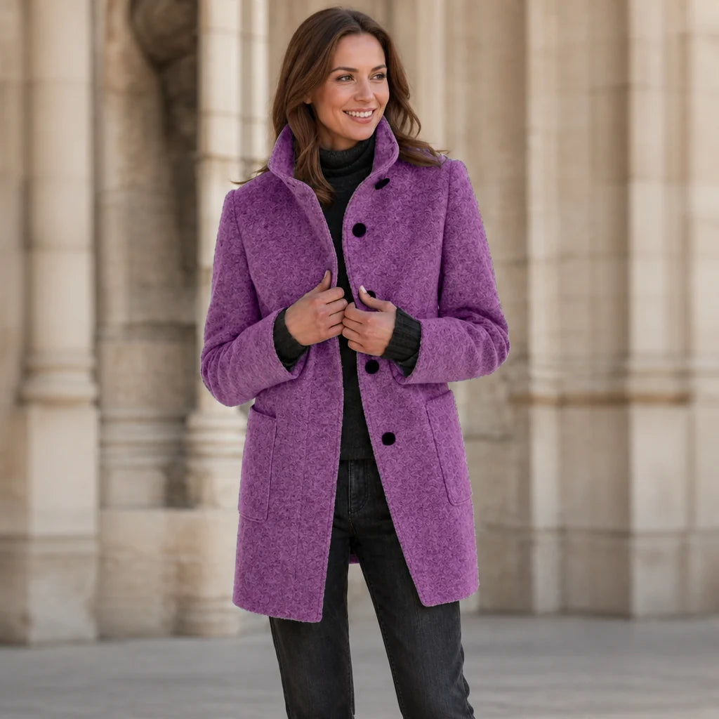 Camille | Mid-Thigh Button-Front Coat with Stand Collar