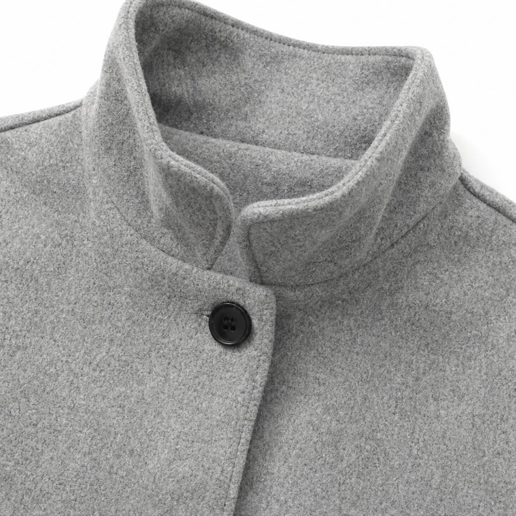 Camille | Mid-Thigh Button-Front Coat with Stand Collar