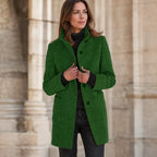 Camille | Mid-Thigh Button-Front Coat with Stand Collar