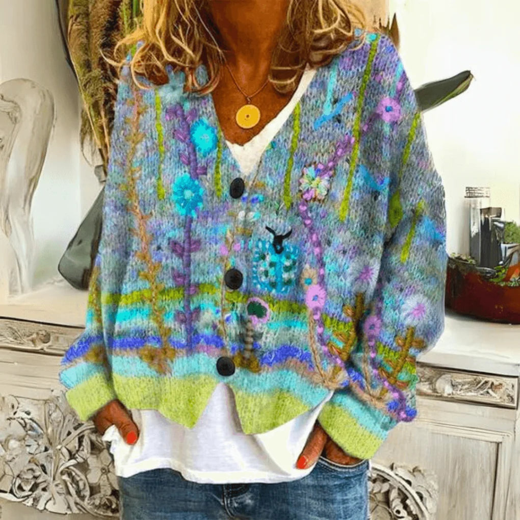 Daniela | Embroidered Floral Knit Cardigan with V-Neck