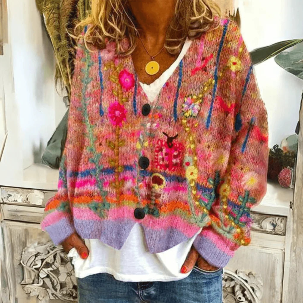 Daniela | Embroidered Floral Knit Cardigan with V-Neck