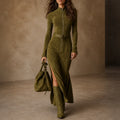 Kelsey | Belted Faux Suede Maxi Dress with Full Zipper