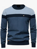 Crew-neck sweater with color-block trim across the chest