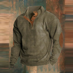 Asher | Rib-Knit Sweater with Placket and Elbow Patches
