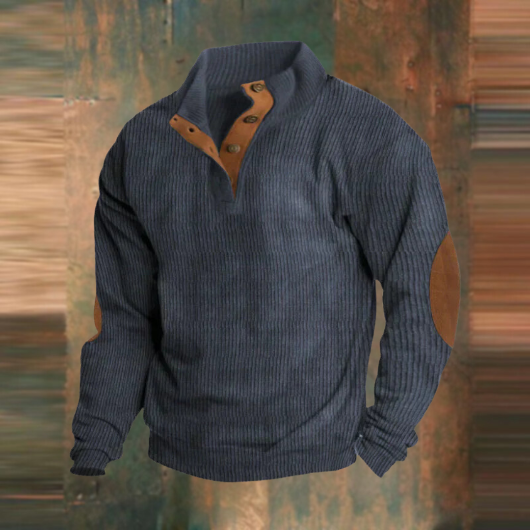 Asher | Rib-Knit Sweater with Placket and Elbow Patches