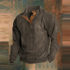 Asher | Rib-Knit Sweater with Placket and Elbow Patches