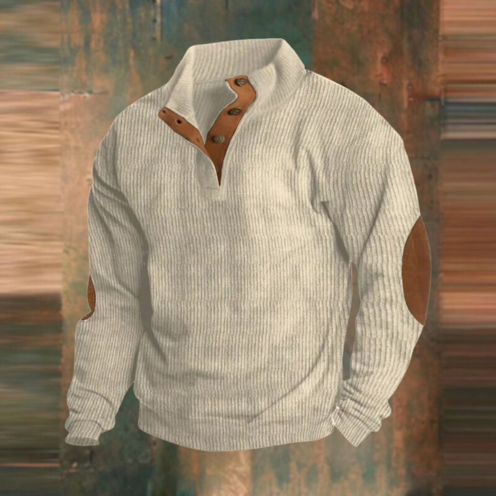 Asher | Rib-Knit Sweater with Placket and Elbow Patches