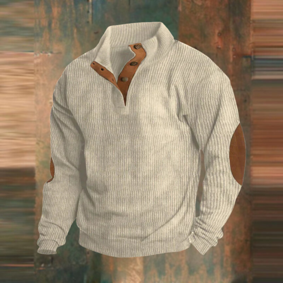 Asher | Rib-Knit Sweater with Placket and Elbow Patches